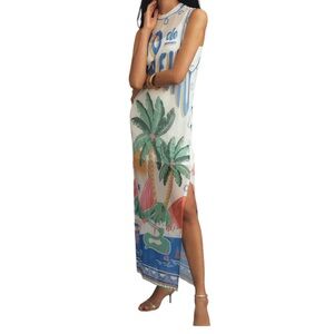 farm rio graphic mesh midi dress Farm Rio Long-Sleeve Mesh Printed Midi Dress